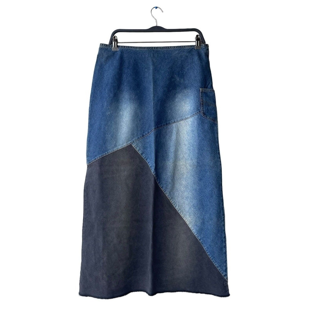 Vintage Y2k ME And YOU Denim Skirt Women’s L Blue Black Washed Long Patchwork